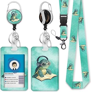 Immaturus Cute Sea Turtle Lanyards for ID Badges, ID Badge Holder Retractable Lanyard, ID Holder with Badge Reel Clips, Animal Keychain Name Tag ID Card Holder Work Teacher Women Doctor Office Gift