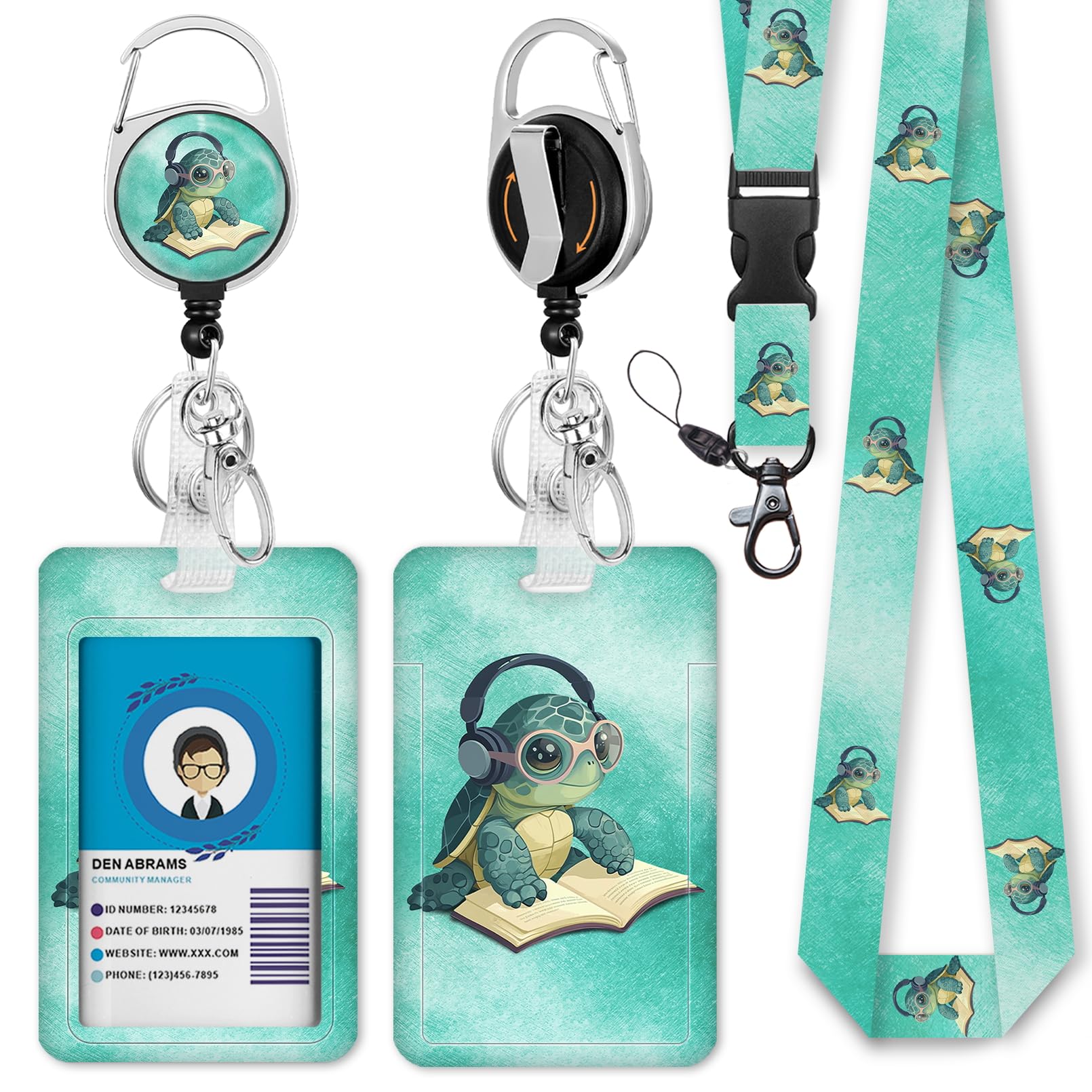 Immaturus Cute Sea Turtle Lanyards for ID Badges, ID Badge Holder Retractable Lanyard, ID Holder with Badge Reel Clips, Animal Keychain Name Tag ID