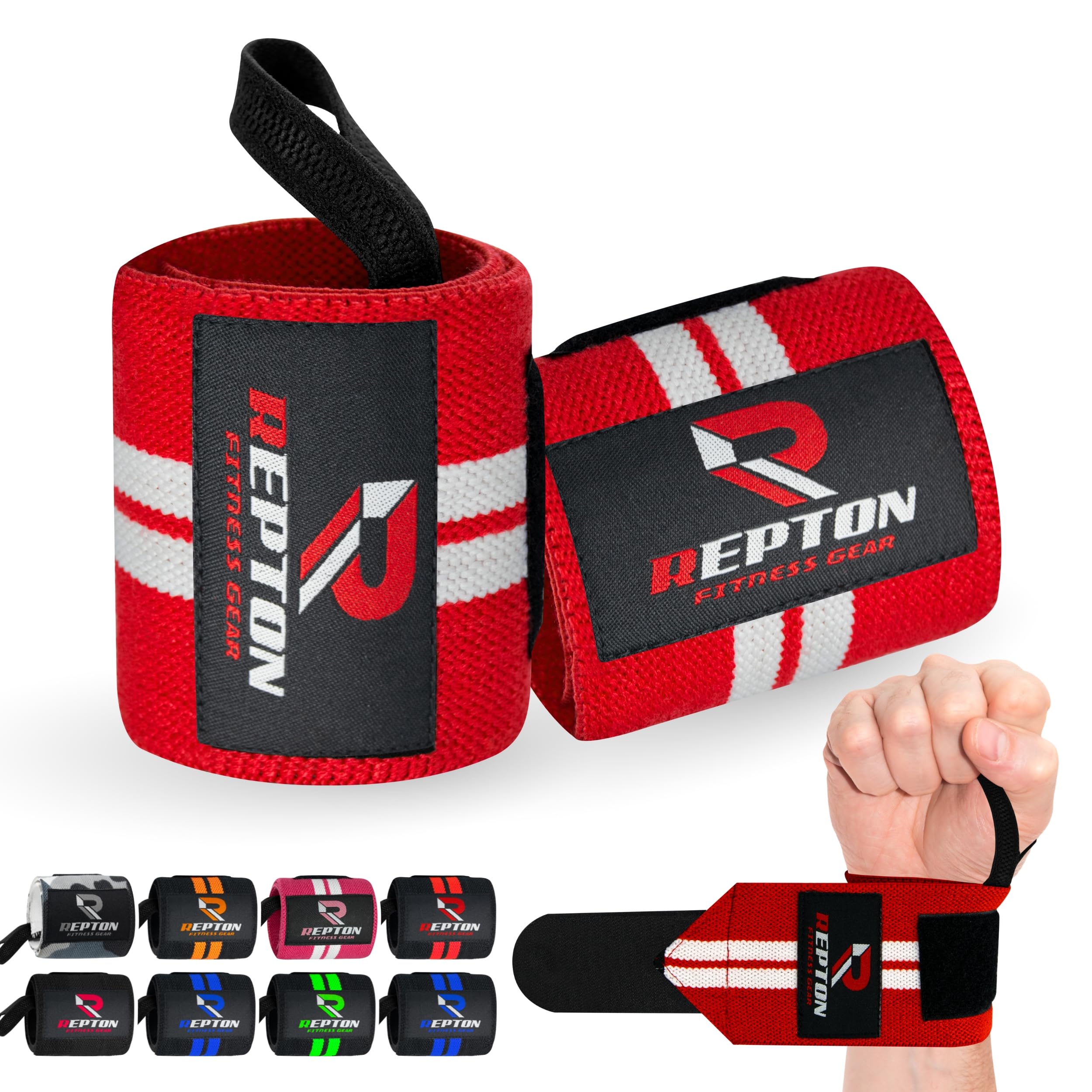Weightlifting Wrist Wraps - Professional Grade with Thumb Loops - Wrist Support Braces - Men & Women - Weight Lifting, Crossfit, Powerlifting, Strength Training Straps (Red & White, 13)