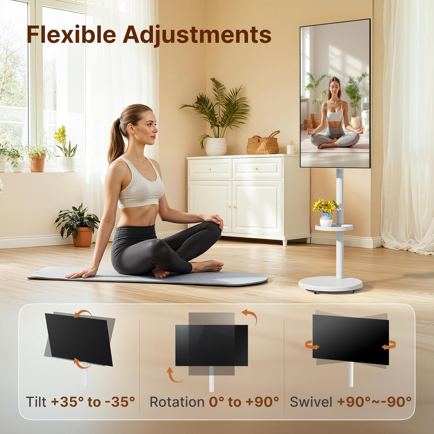 Height Adjustable Rolling TV Stand for 13-43 Inch TV up to 33 Pounds, Portrait to Landscape, Mobile TV Cart with Adjustable Storage Box and Shelf Max VESA 200x200mm