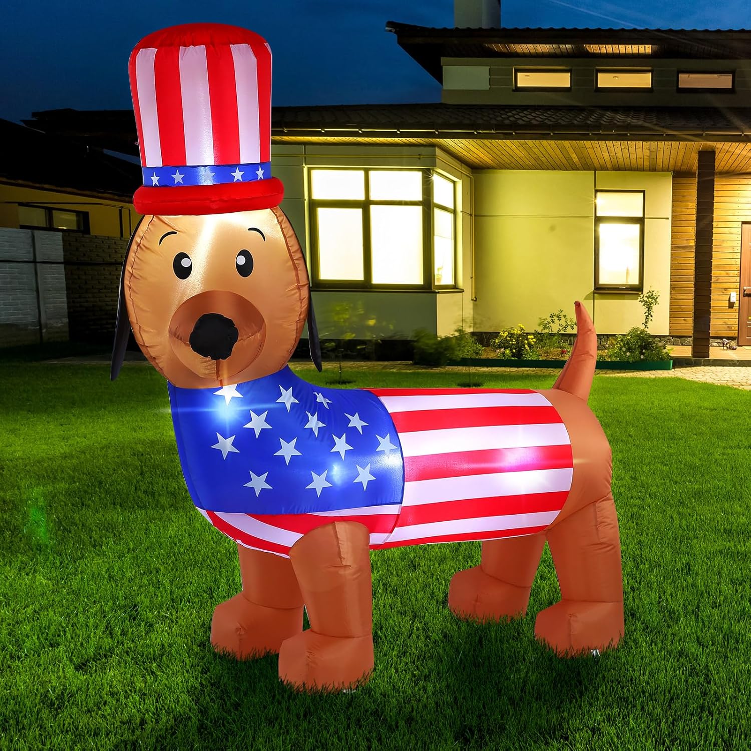 5ft 4th of July Inflatable Dachshund Patriotic Dog Inflatable Decorations Outdoor Blow Up Inflatables with Built in Lights for Independence Day 250 Anniversary Holiday Indoor Yard Garden
