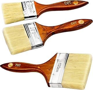 TEESIN Mixed Wood Paint Brush Set 3Pcs, Professional Wooden Handle Paintbrush Touch-Up Brushes with Natural Soft Bristle for Paint, Stains, Varnishes, Glues and Home DIY (2inch/3inch/4inch), Brown