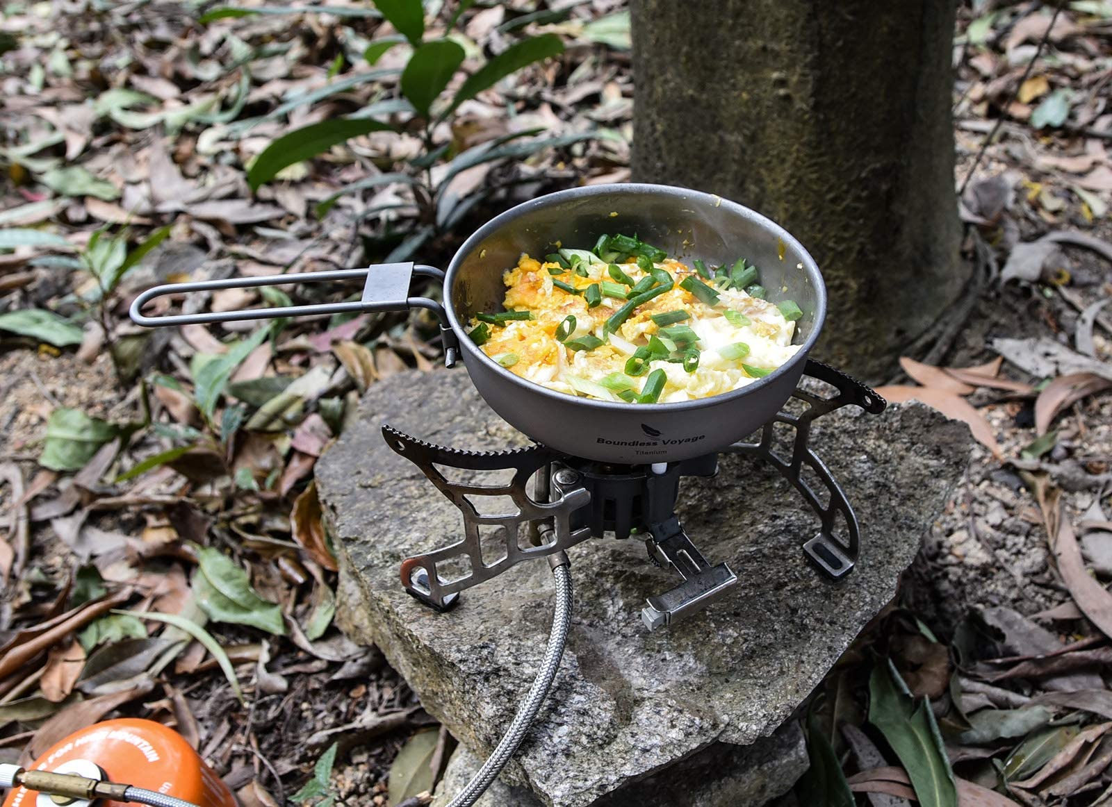 iBasingo Titan Bratpfanne Leichtes Camping Pfanne Skillet Griddle Wandern Kleine Tellerschale Outdoor Kochgeschirr mit Klappgriff für Fried Egg Kleines Steak fur 1 Man Ti2061C