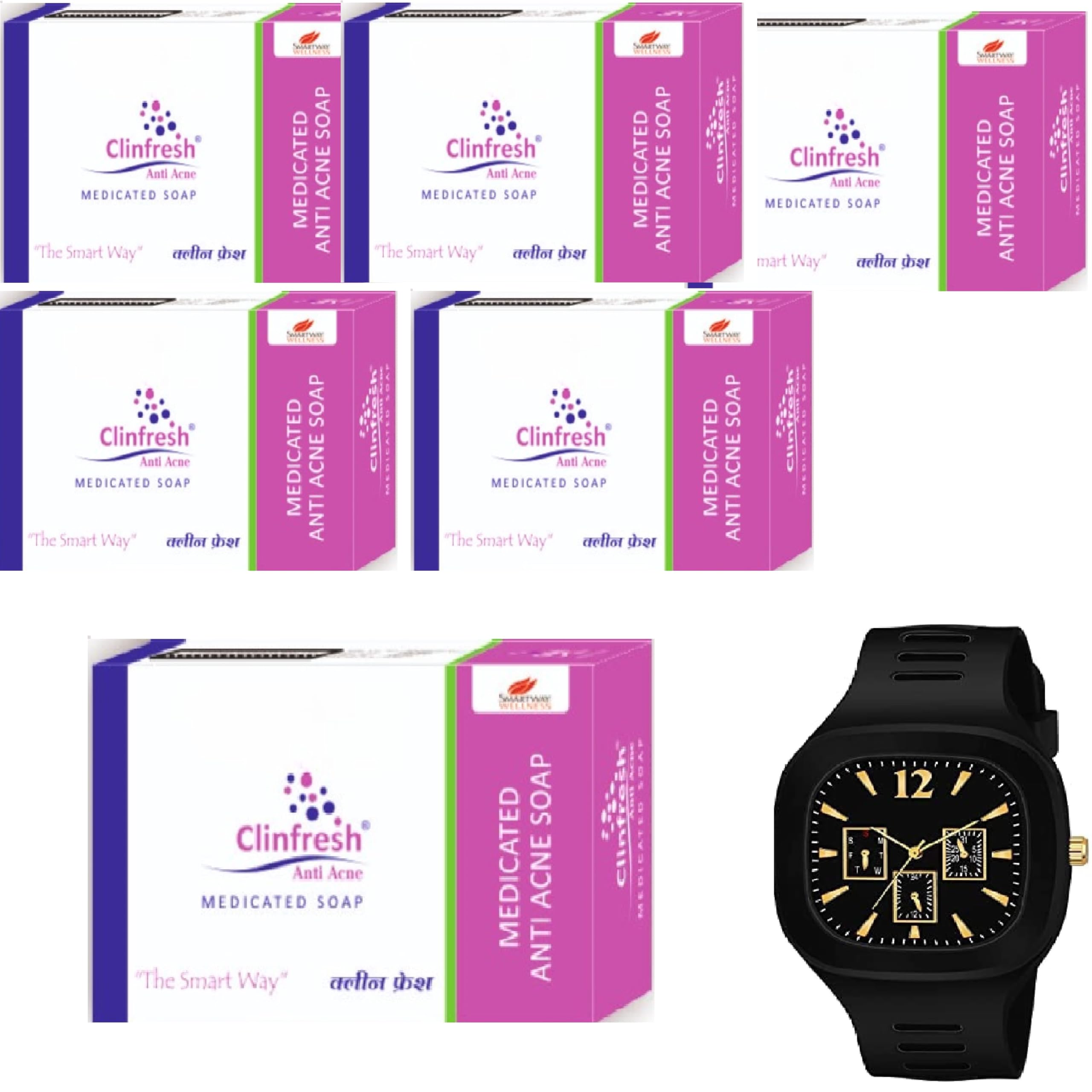 clinfresh anti acne soap (75 gram) (1 miller watch) pack of 6