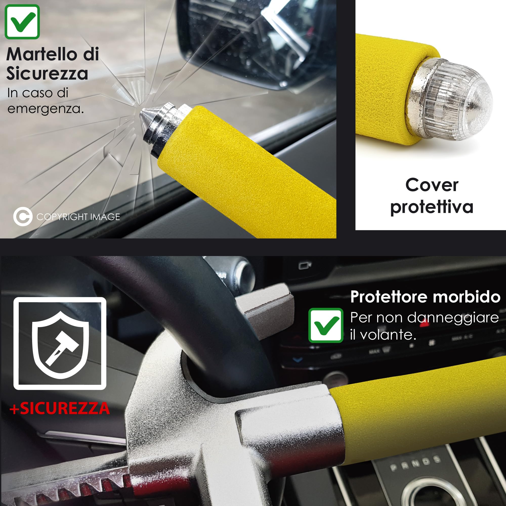KRASER WA839Y Blocasterzo Antifurto Auto Acciaio Inossidabile 3 Chiavi