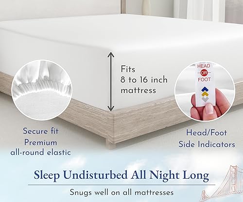 Miniatura 4 de California Design Den - Sábana bajera de 100% satén de algodón, 400hilos, sábana con elástico que no se sale y bolsillos profundos, tamaño queen,