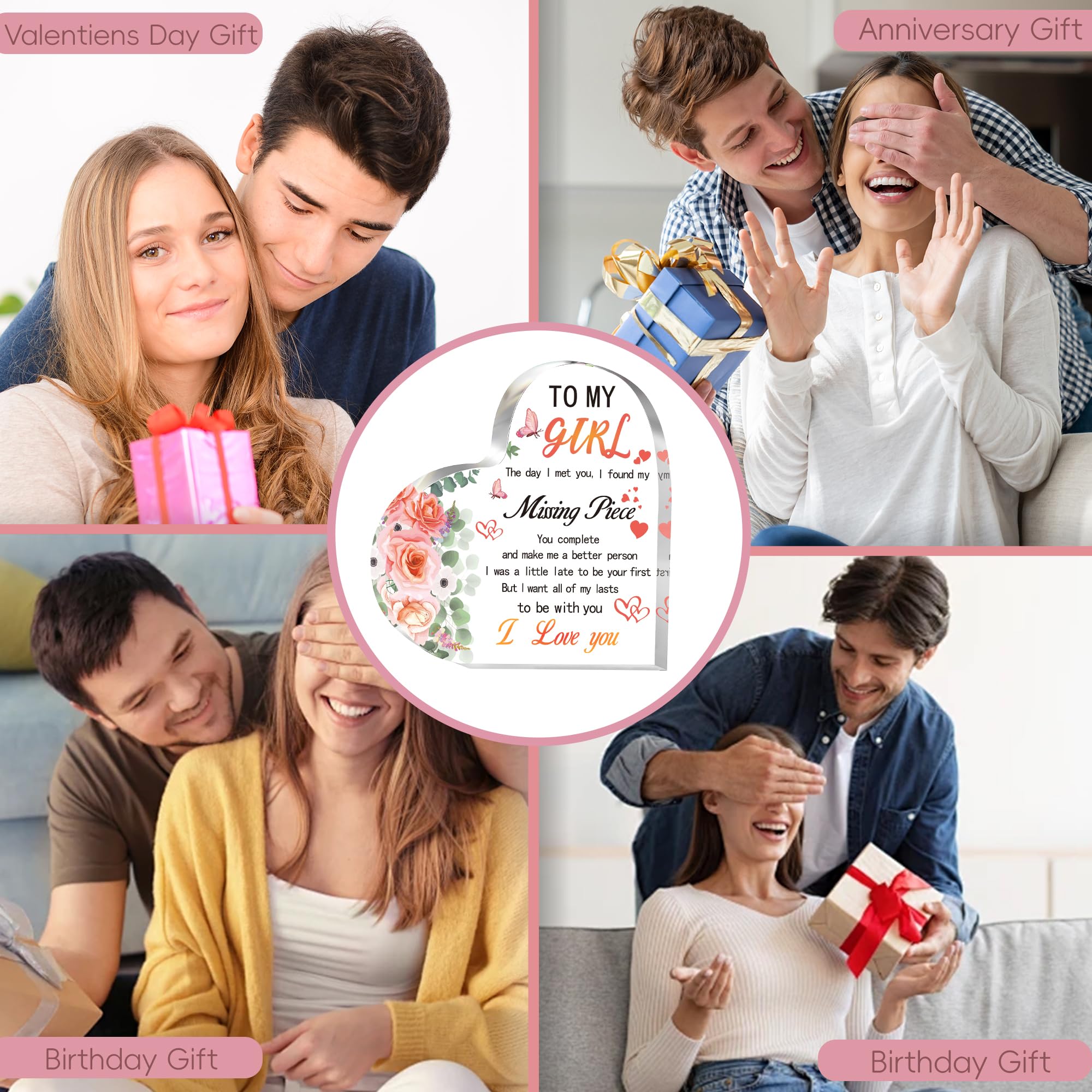 Gifts for Girlfriend Women, Anniversary Birthday Mother's Day for Girlfriend, Heart Shaped Acrylic Block for Her Wife, Romantic I Love You Gifts for Women Daughter