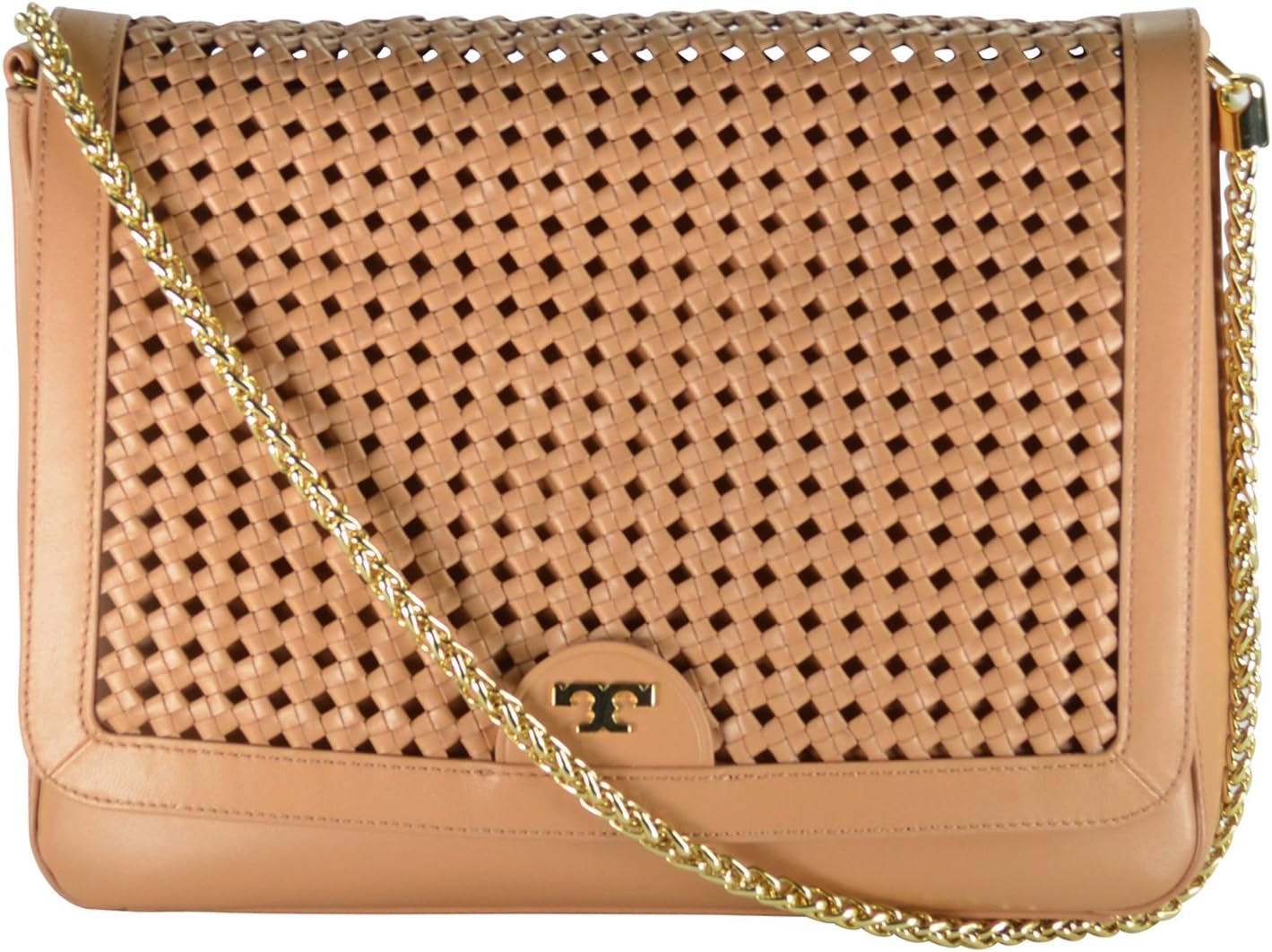 Tory Burch 12149872 Woven Weave Leather Erica Shoulder Flap Bag - Mousse Tan