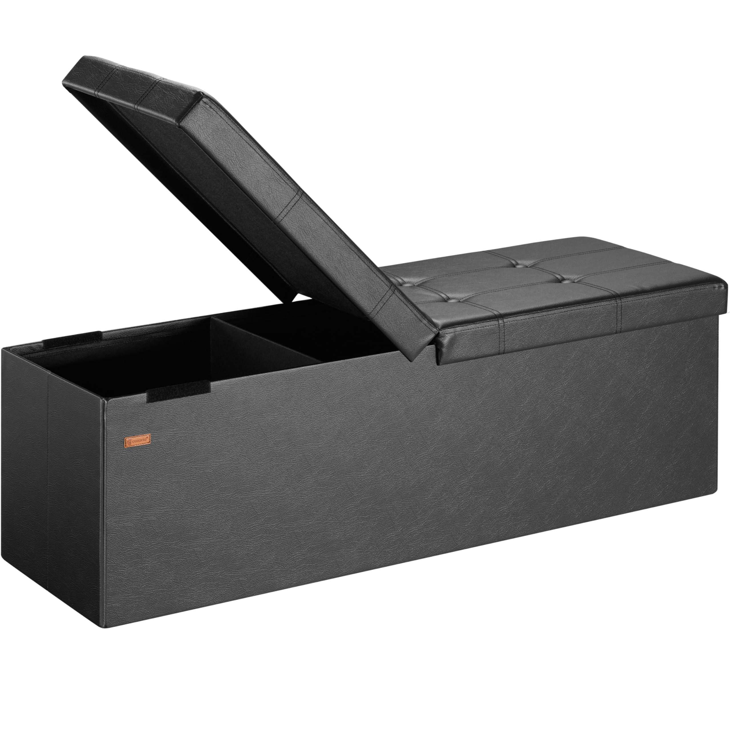 CASARIA® Banco Almacenaje Baúl Capacidad 130L Carga hasta 300kg 115x38x38cm Puff Otomana Plegable Tapizado Acolchado Salón Dormitorio Entrada Negro