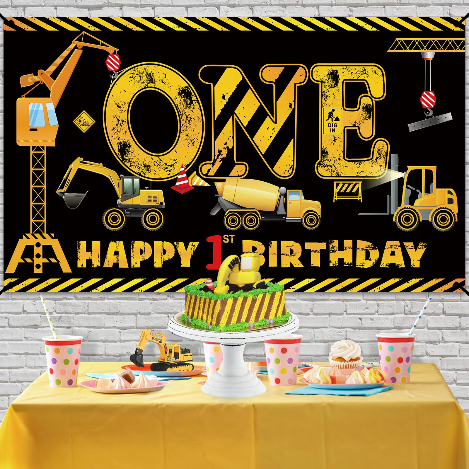 Construction Dump Truck Birthday Decor Set – Banner & Hanging Swirls For Boys' Party