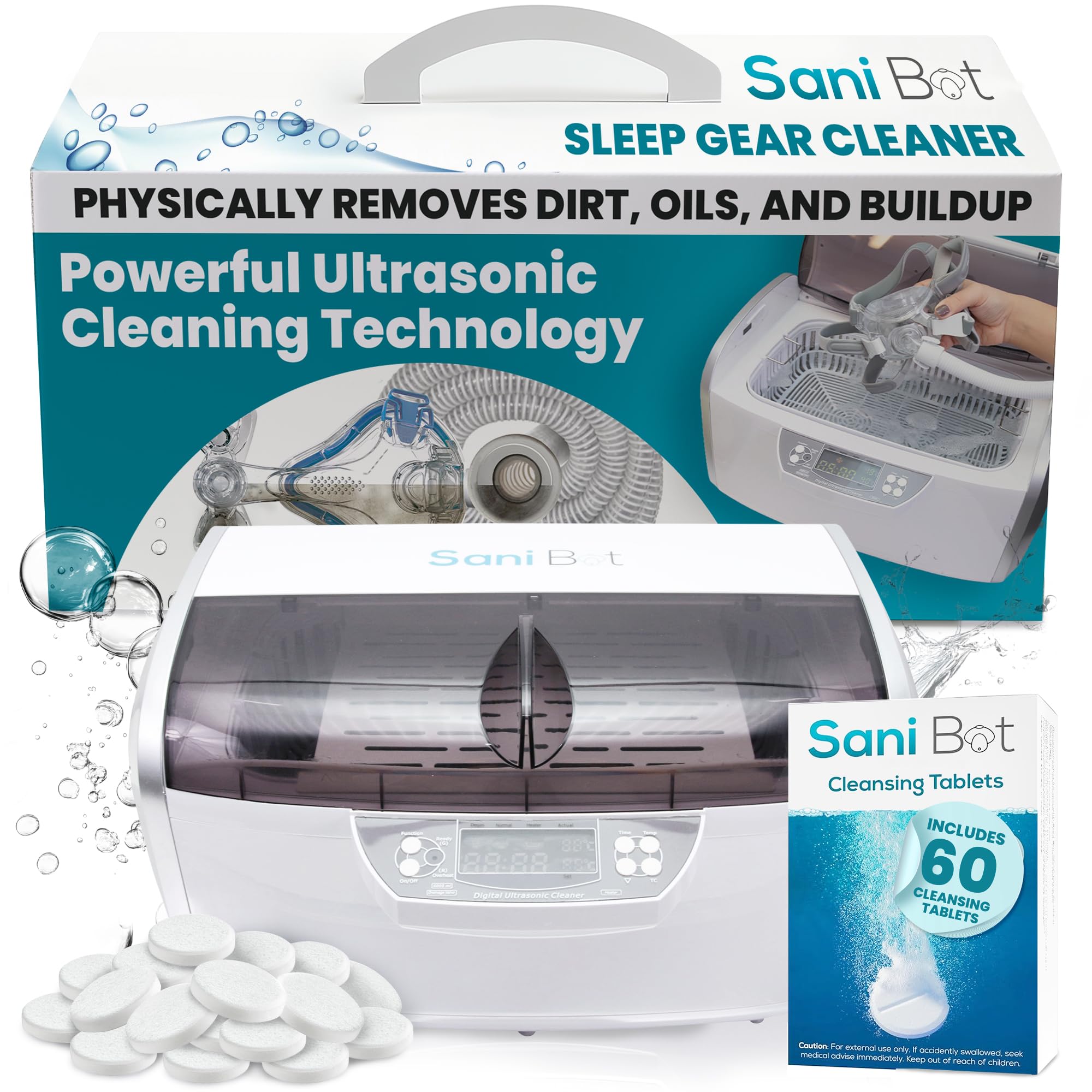 Sani Bot Sleep Gear Cleaner- Sleep Equipment Sanitizer with 60 Tablets, 6L Stainless Steel Tank for Mask & Hose Cleaning - 6 Liter