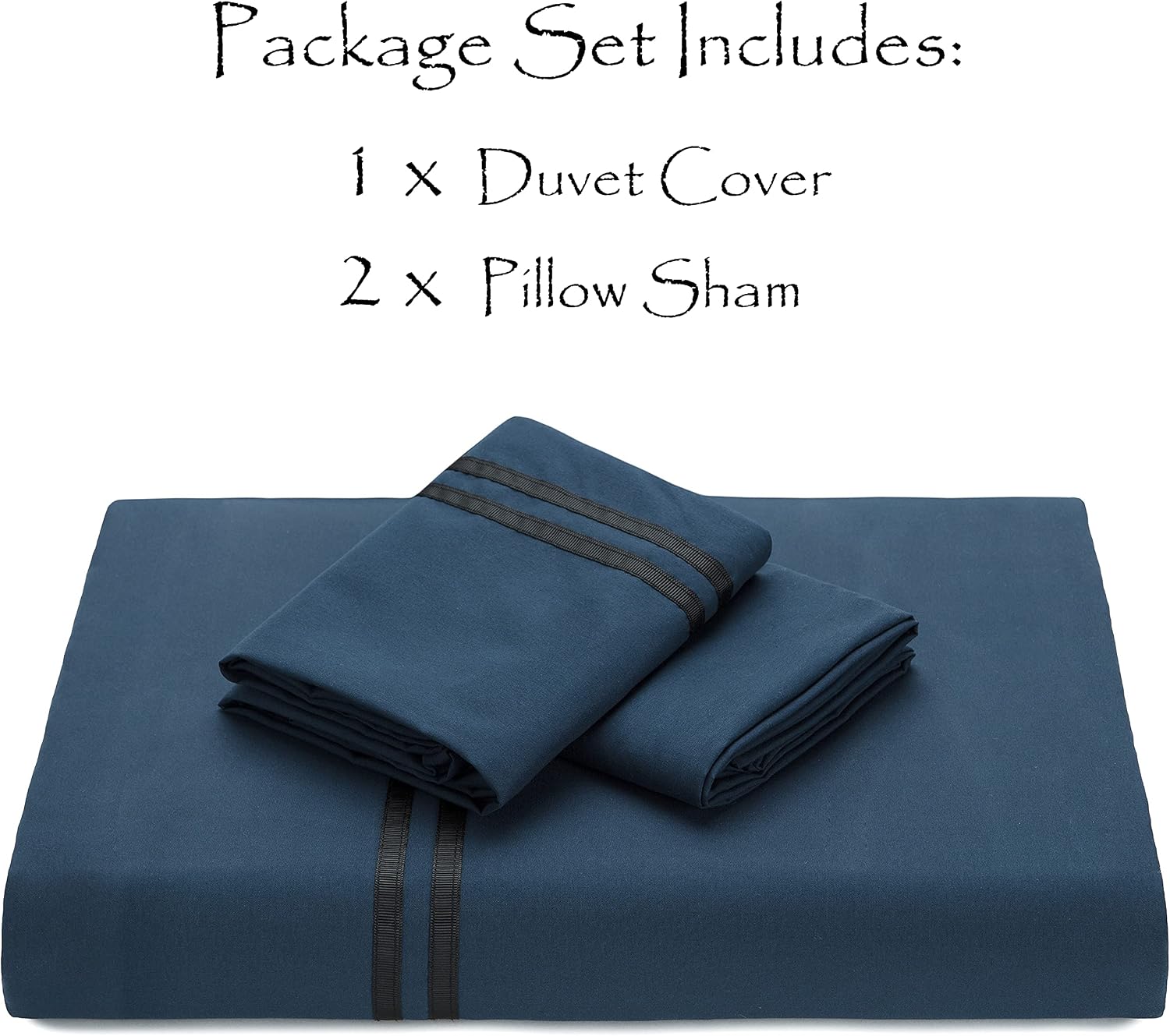 Chanasya Premium Bordered Navy Duvet Comforter Cover Bedding Set Queen Size - Stich 3-Piece Set Luxurious Minimalist Style Brushed Microfiber Comforter Cover - Ultra Soft Breathable Stain Resistant