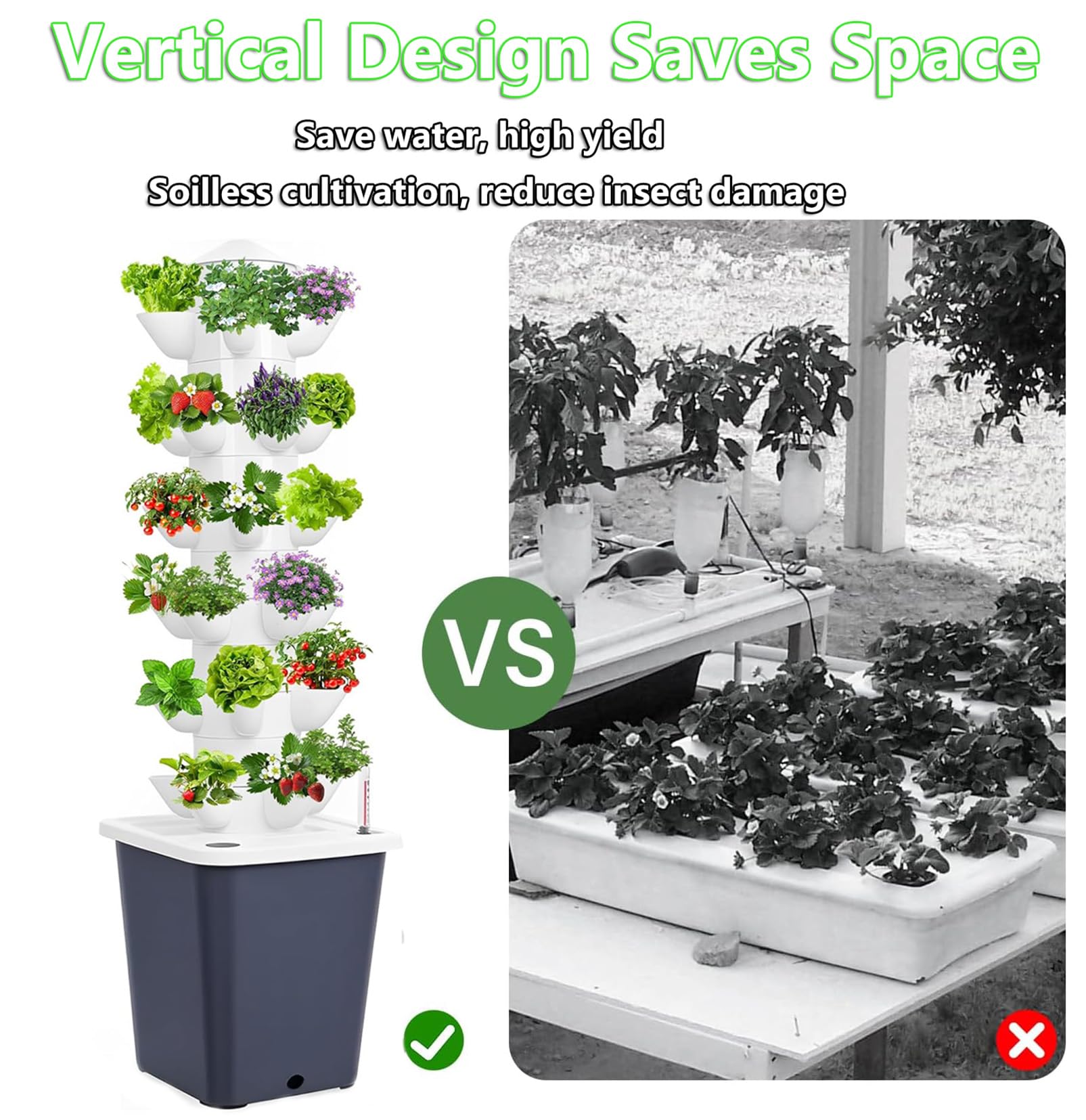 Hydroponic Growing Tower, Hydroponie Kit Complet 30/45 Trous, kit de Culture aéroponique pour Herbes, Fruits et légumes avec Pompe hydratante, Adaptateur, Pots en Filet