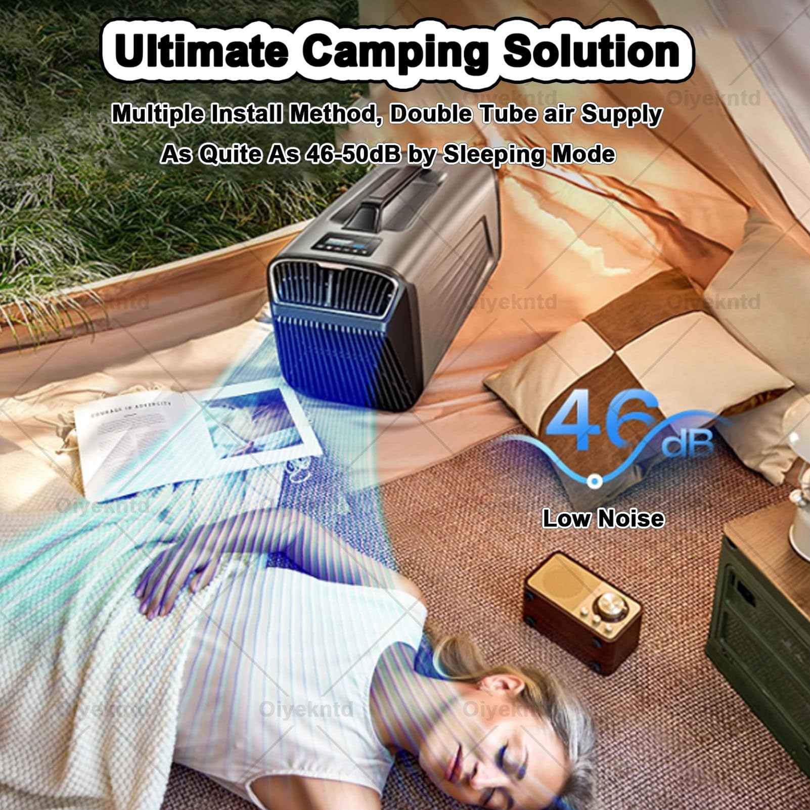 Tragbare Klimaanlage (5200 BTU), 400 W, leises mobiles Camping-Klimagerät mit Kompressor, geringer Stromverbrauch für Zelt und Wohnmobil, Kühlung + Entfeuchtung + Ventilator + Schlafmodus 220V