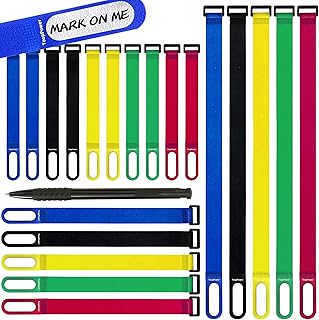 Reusable Cinch Straps(Assorted 20 Pack),Multipurpose Quality Hook and Loop Cable Tie Down Straps with Features Write on Label for Easy Cord Identification (Color)