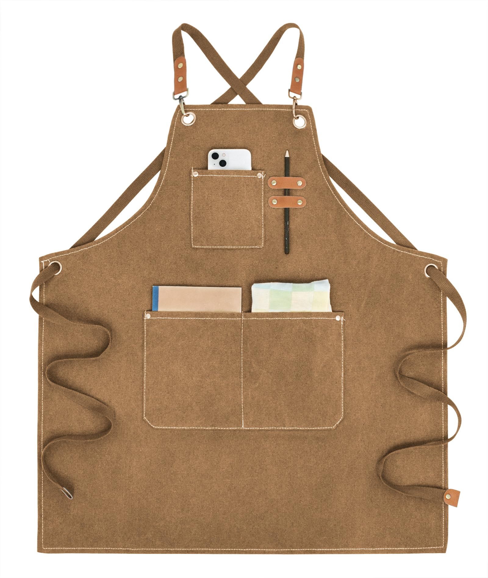 Nanxson Canvas Chef Apron for Men Work Aprons with Pockets Tool Apron for Cooking Gardening Painting, Brown