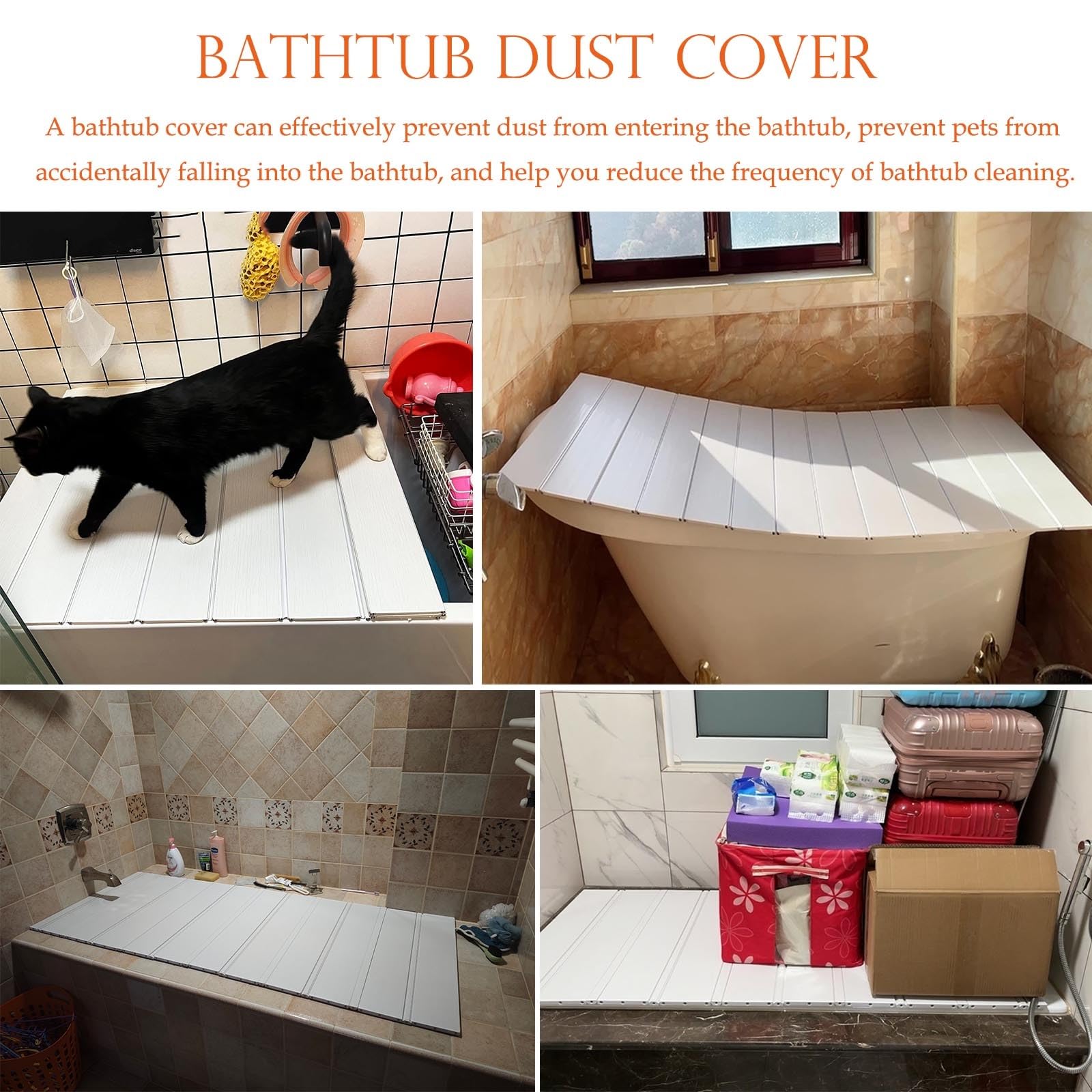Cubierta plegable impermeable para bañera, tabla de baño de PVC a prueba de polvo, alfombrilla de 0,6 cm de grosor para bañeras de 116 x 66 a 170 x 80 cm, accesorio de baño blanco