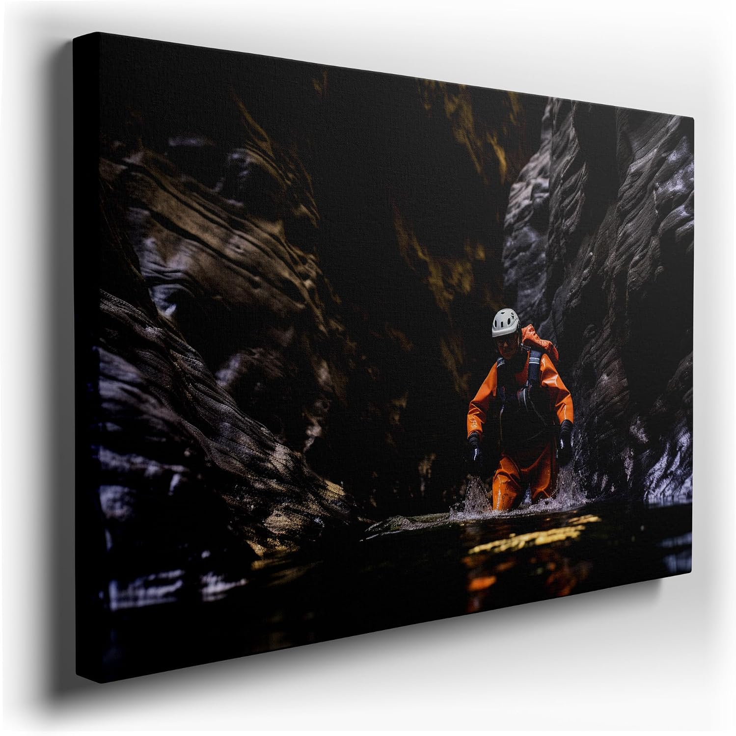 Canvas for Living room. Man Versus Wild Elements Conquering the River's Challenge in the Canyon Depths, 27 x 18 inch Canvas Wall Art - Modern Home Decor