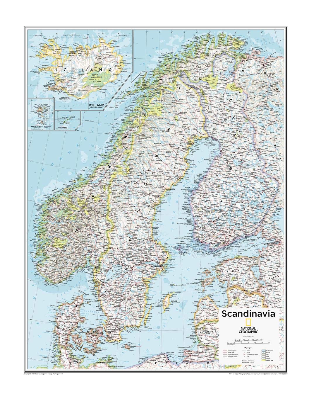 National Geographic: Scandinavia Wall Map - 22 x 28 inches - Paper Rolled