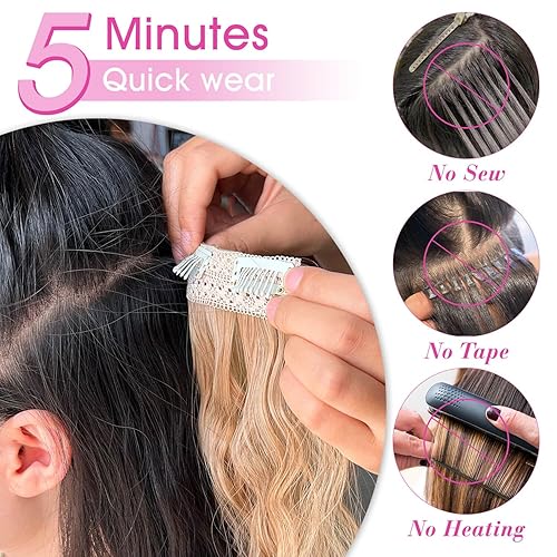 Miniatura 6 de Extensiones de cabello ondulado con clip de 20 pulgadas, 4 piezas, extensiones de cabello rizado con clip, extensiones de cabello grueso de trama de
