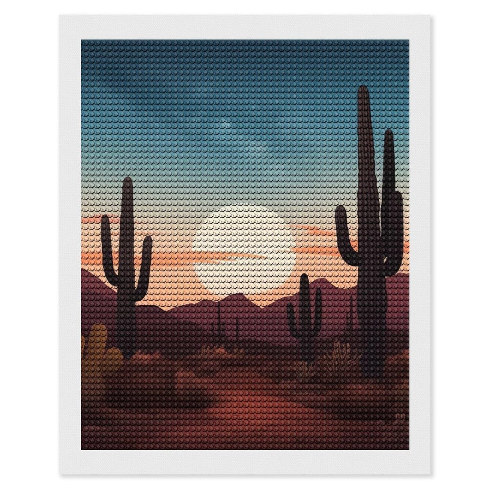 Desert with Cactus Diamond Art Kits for Adults, DIY 5D Diamonds Painting Kits for Beginner, Round Full Drill Diamond Dots Painting, Diamonds Pictures Gem Art and Crafts Wall Decor 16"x20"
