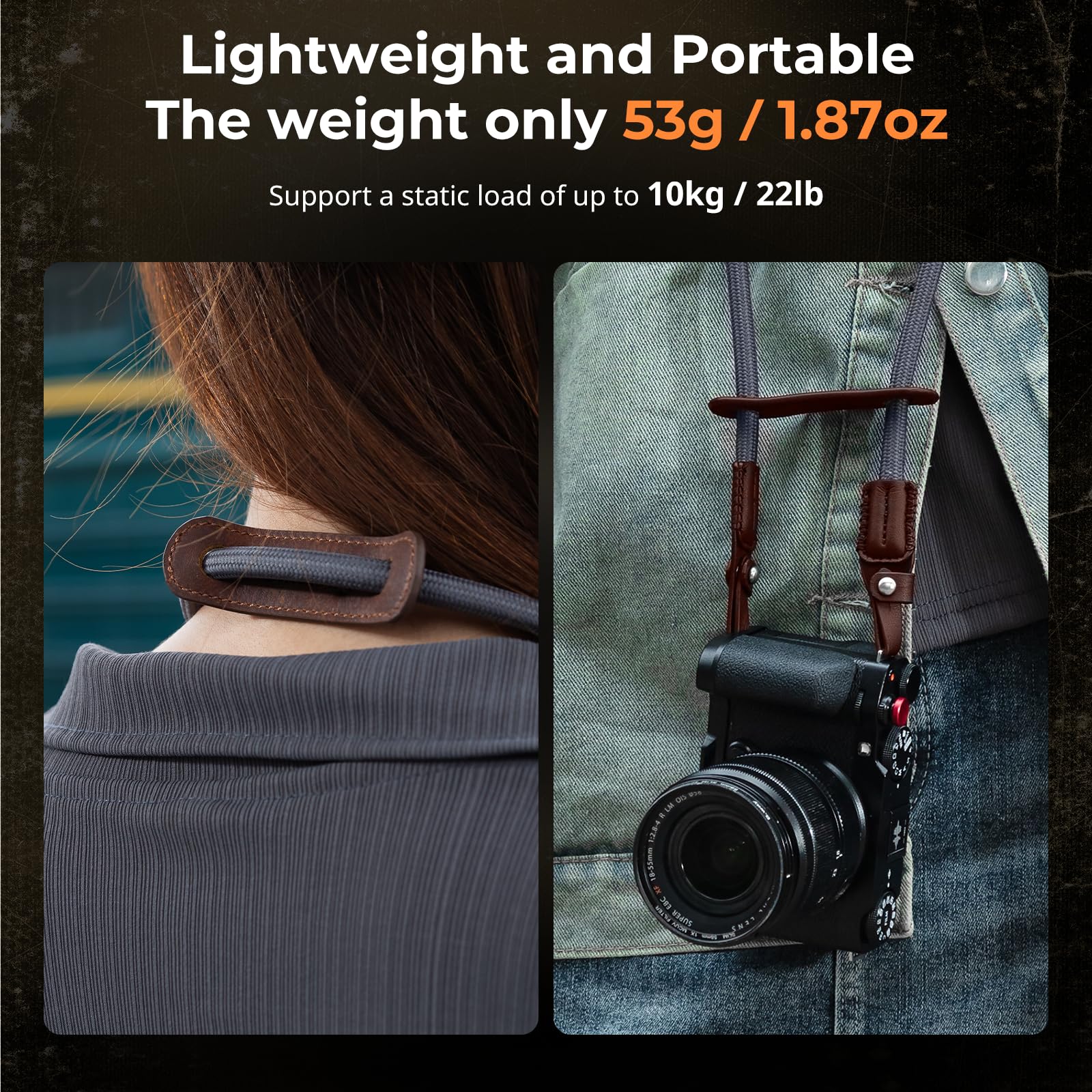 SMALLRIG Shoulder Strap für Kamera, verstellbarer geflochtener Schultergurt für Kamera mit O-Ring und Lederpolster für DSLR/spiegellose Kameras für Sony, für Fujifilm,für Canon, für Nikon