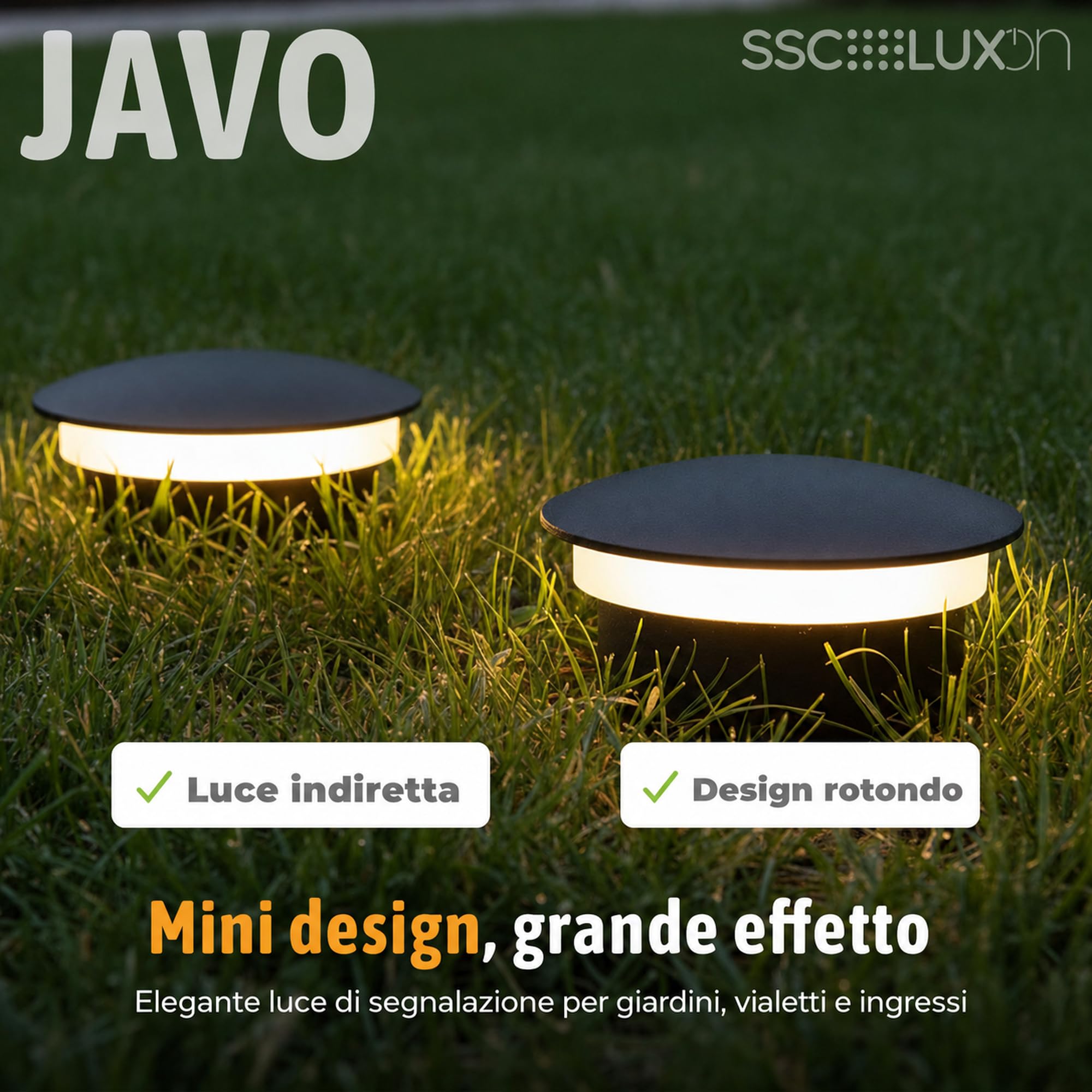 SSC-LUXon JAVO 10x Faretti da Esterno Rotondi Neri IP67 Luce Indiretta