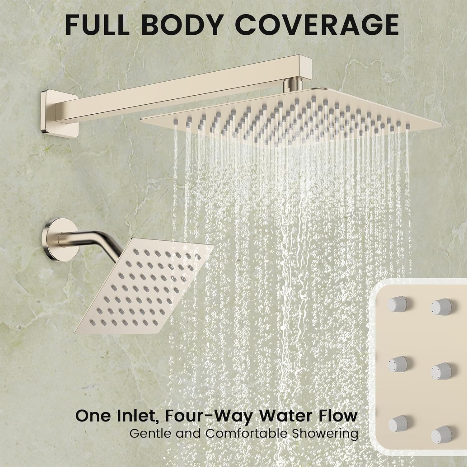 Push Button Diverter Shower Faucet Set Hydro Power Temperature Display, Shower System Wall Mounted 10" & 6" Shower Head with 3-Spary Handheld, Shower Fixtures with Valve and Trim Kit, Brushed Nickel
