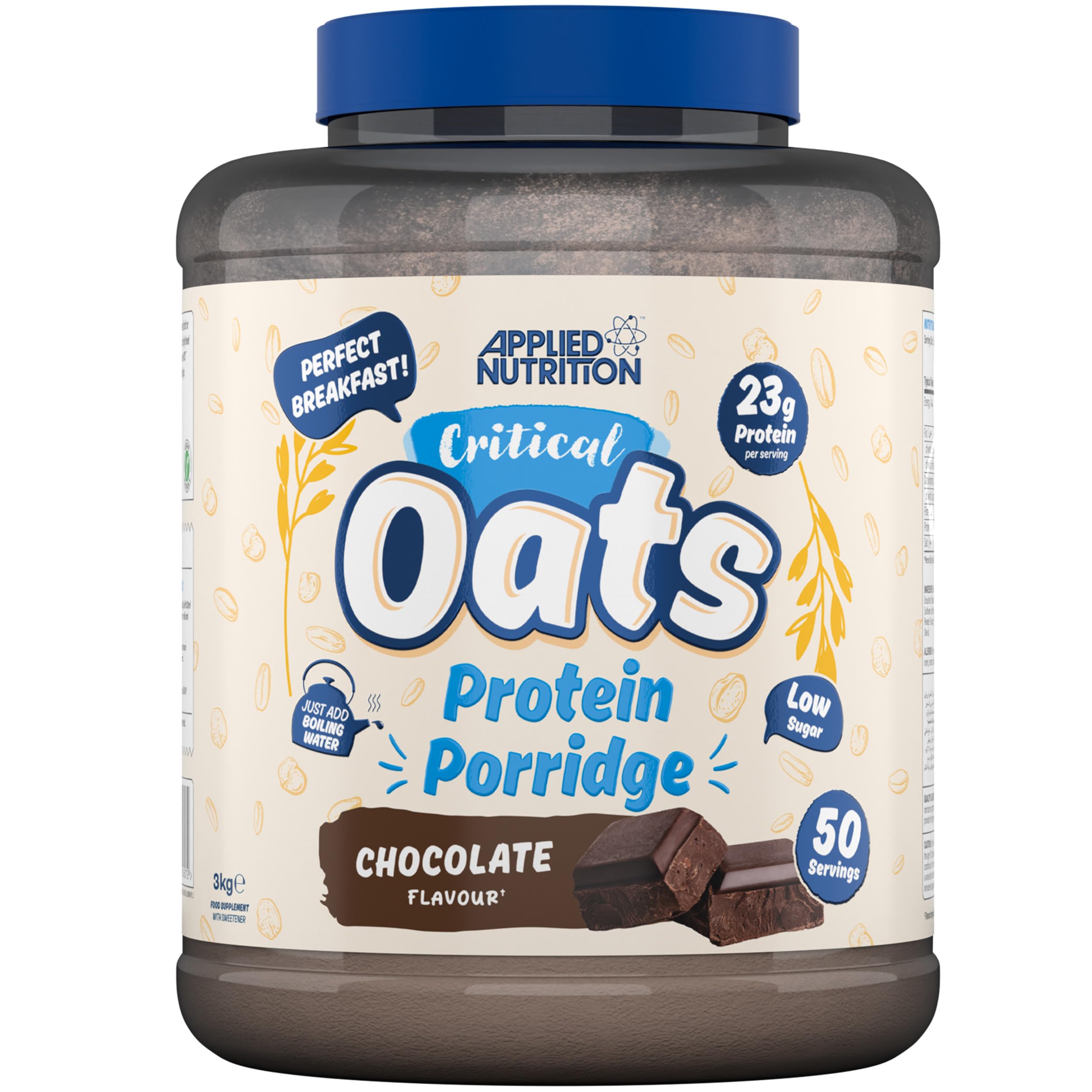 Applied Nutrition Critical Oats - Protein Oats, Porridge with ISO-XP Whey Protein Isolate, Healthy Breakfast and High Protein Snack (3kg - 50 Servings) (Chocolate)