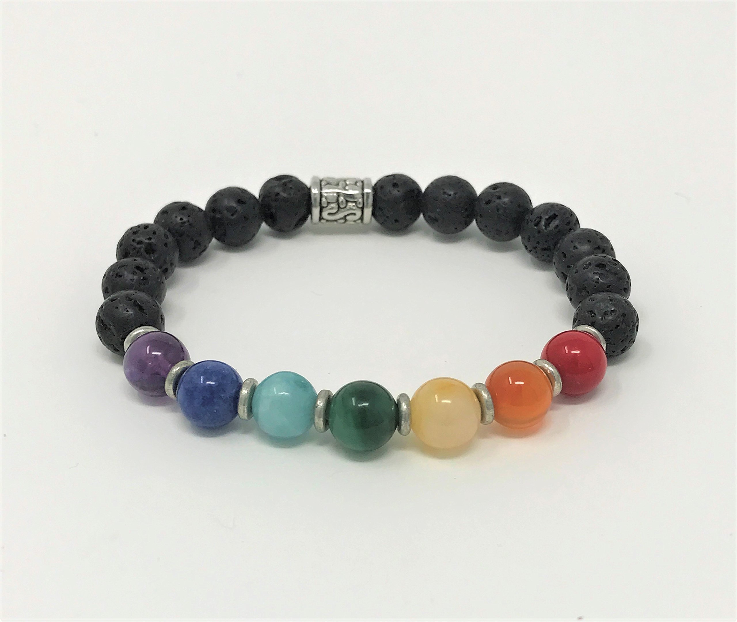 Chakra and Lava Rock Aromatherapy Bracelet - 7"