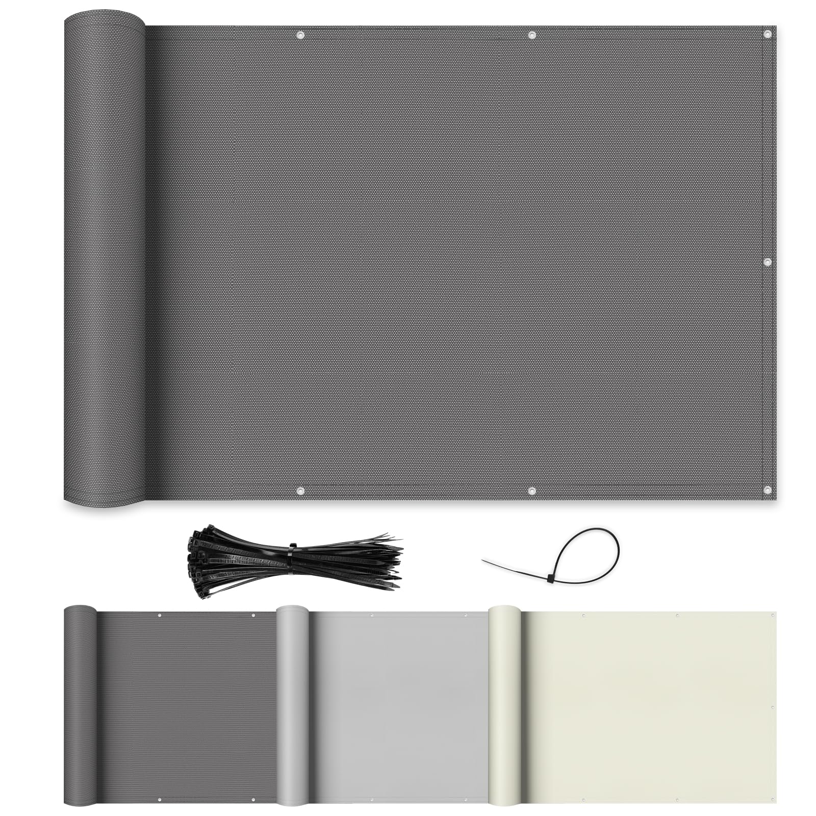 Shade&Beyond Balkon Sichtschutz Wetterfest 100x300cm, Grau Anthrazit 95% UV-Schutz Balkonabdeckung mit Kabelbinder für optimierten Windschutz & Privatsphäre, PE-Pes Materia