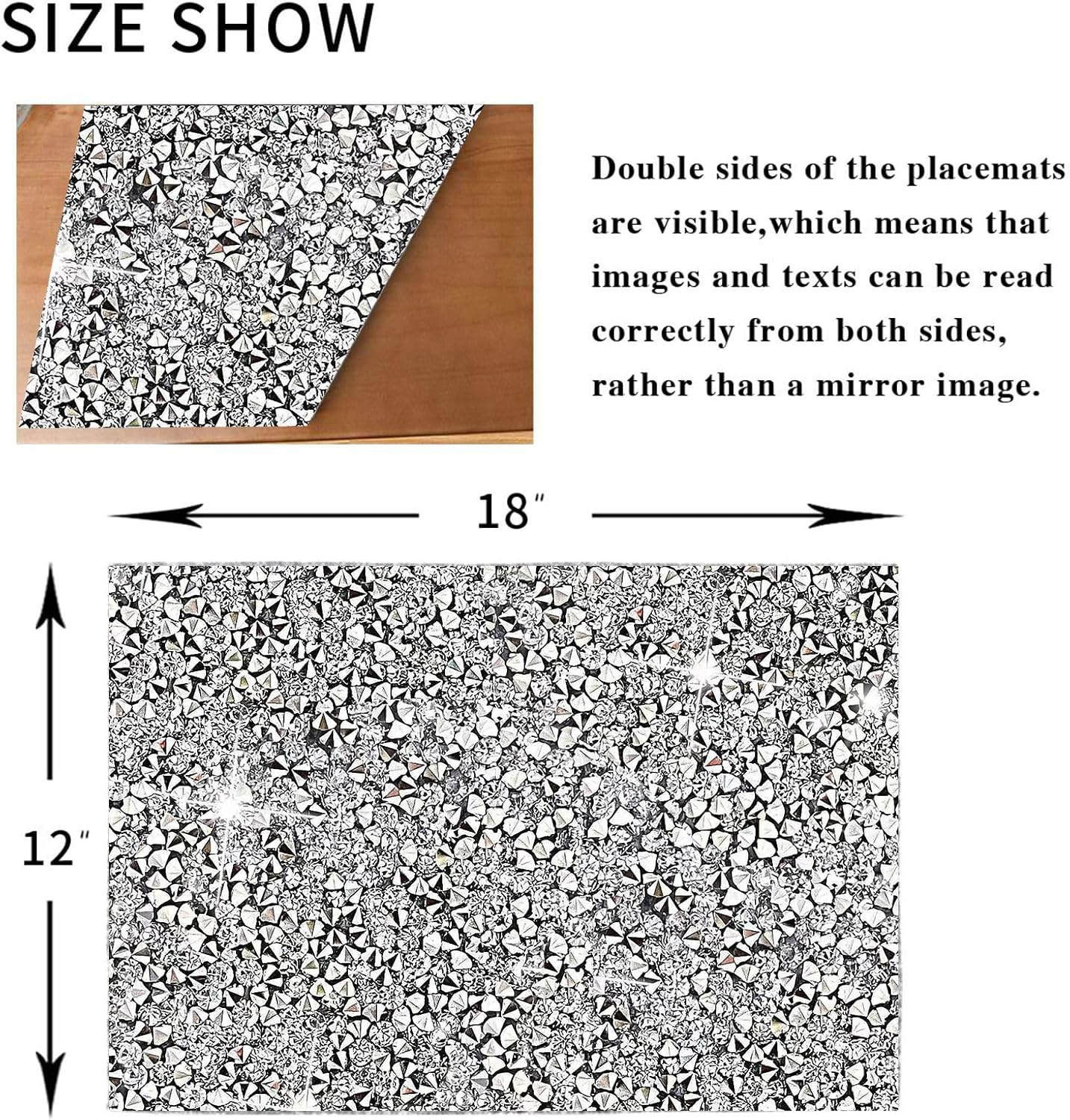 Silver Placemat Heat Resistant Square Trivet With Rhinestone Decor - Crushed Diamond Bling Sparkly Mat Set of 1