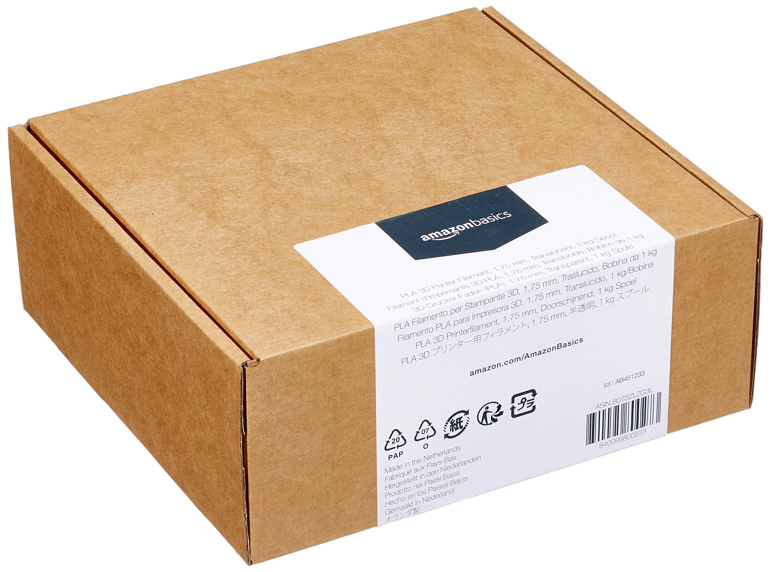 Amazon Basics - Filamento per stampanti 3D, in polilattato (PLA), 1.75 mm, traslucido, 1 kg per bobina