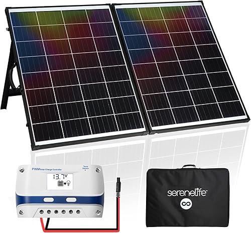 Miniatura 1 de Serenelife Home Serenelife - Kit de panel solar portátil de 200 W, maletín monocristalino plegable con controlador PWM de 20 A, color negro