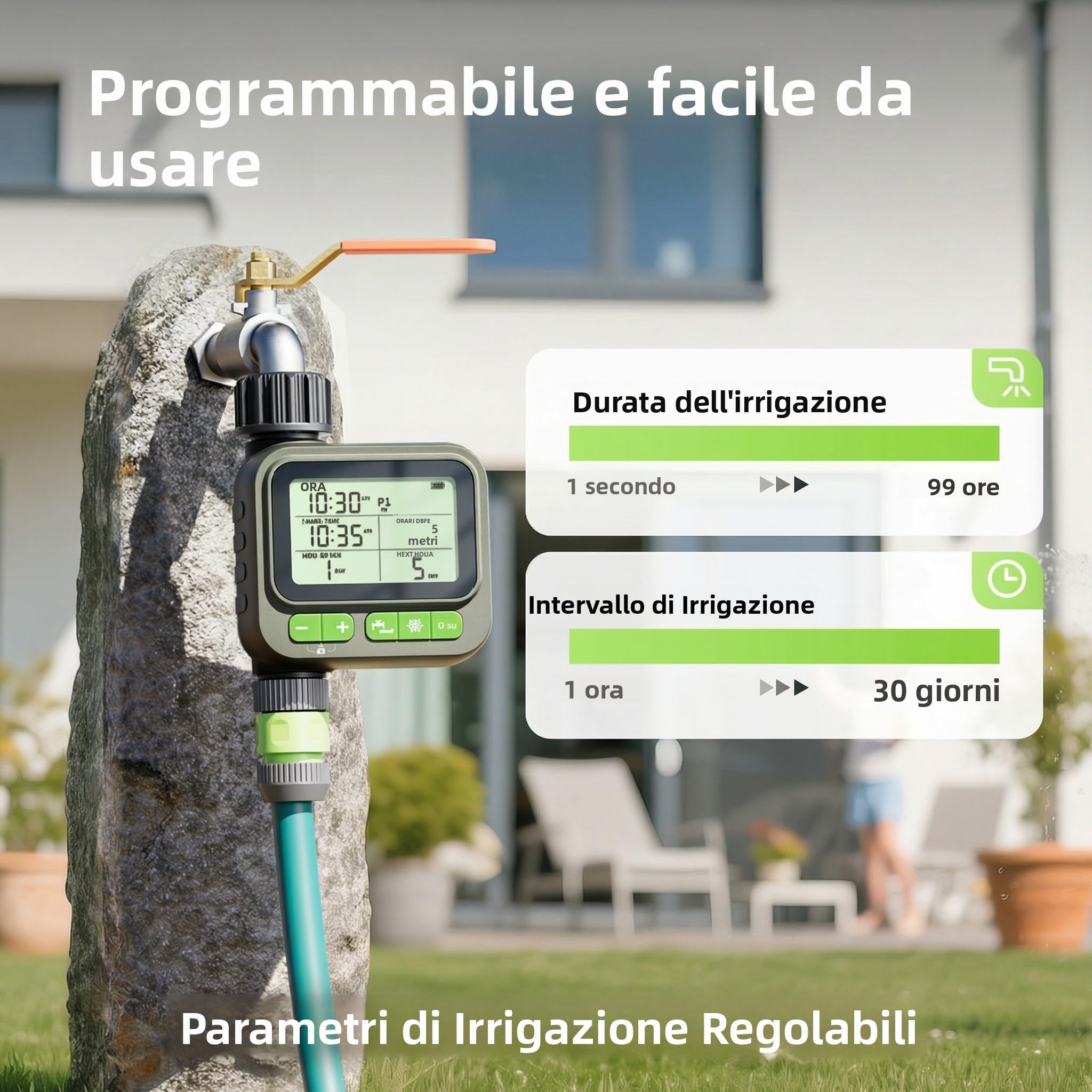 Minuterie d'arrosage Automatique avec Grand écran LCD – Mode Manuel/Automatique, Fonction de Retard Pluie, incluant 1 Distributeur d'eau en Y de 3/4 Pouce