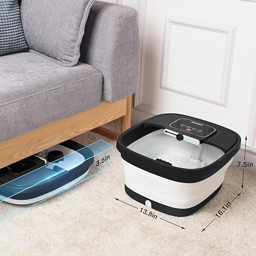 Miniatura 5 de HOSPAN Spa de pies plegable con calor, burbujas, luz roja y control de temperatura, masajeador de baño de pies con 8 rodillos de masaje Shiatsu, spa