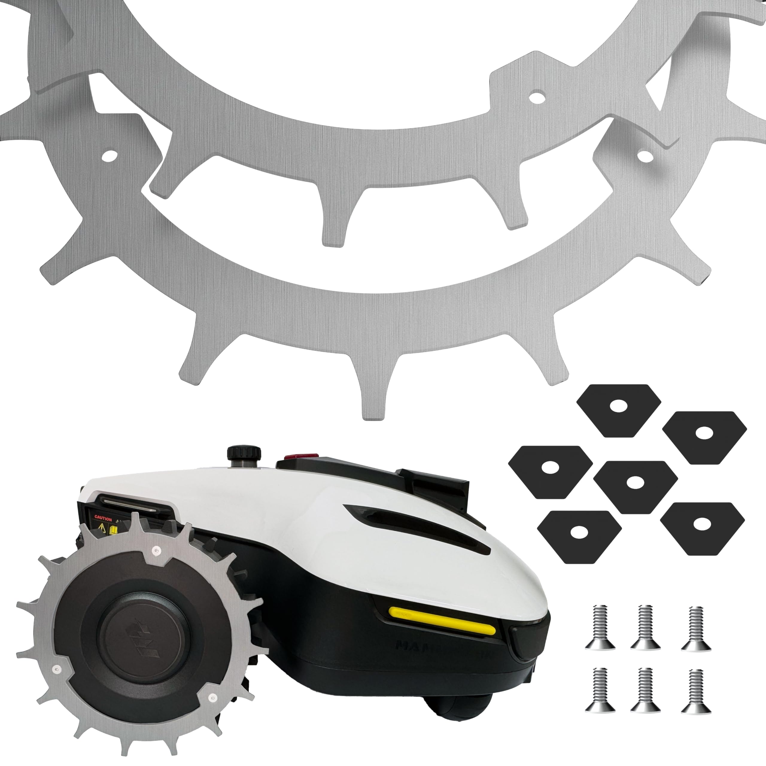 Picos para MAMMOTION YUKA Mini – Acero inoxidable – Picos de tracción para robot cortacésped – 6 x tornillos y espaciadores – autocentrado – Protección antideslizante y accesorios de