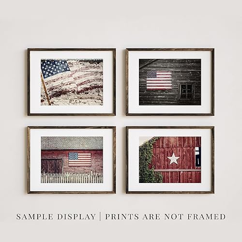 Miniatura 3 de LISA RUSSO FINE ART - Patriotic Rustic Farmhouse Decor - Barns with American Flags - Set of 4 SMALL 5x7 Prints - Not Framed - Americana USA Country