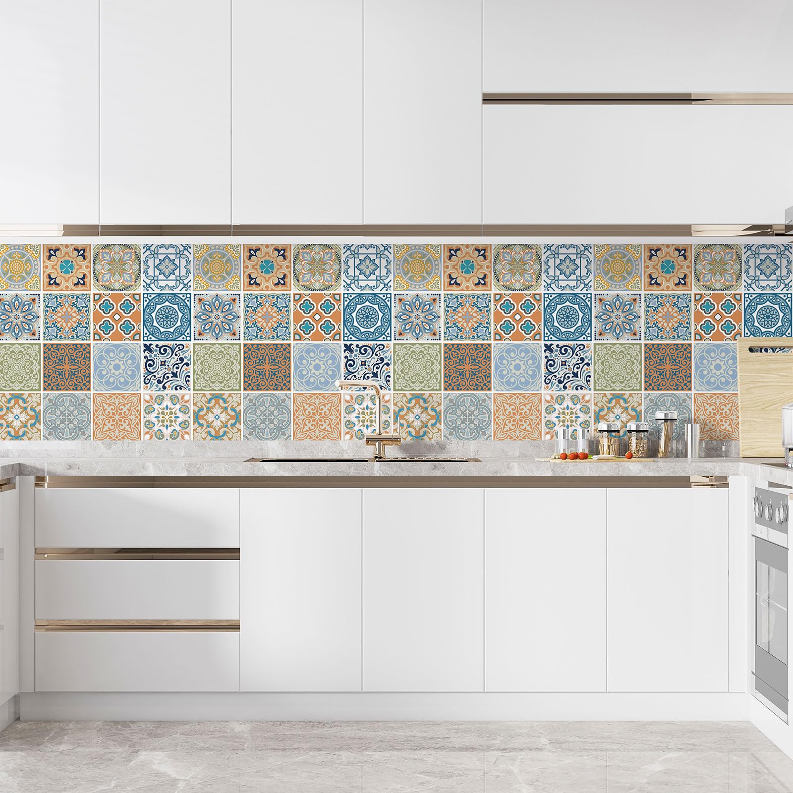 Lumalea Adesivo per cucina, effetto piastrelle di cemento, 3617689965550, adesivo + protezione opaca, 90 x 90 cm
