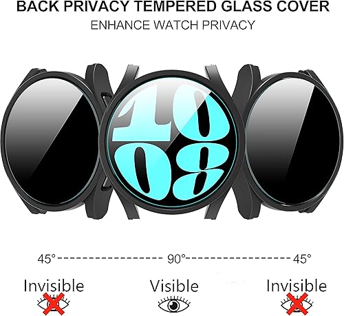 Miniatura 6 de Suoman Paquete de 4 + 4 fundas para Samsung Galaxy Watch 6 de 1.575 pulgadas, combinación de protector de pantalla HD y privacidad completo, color