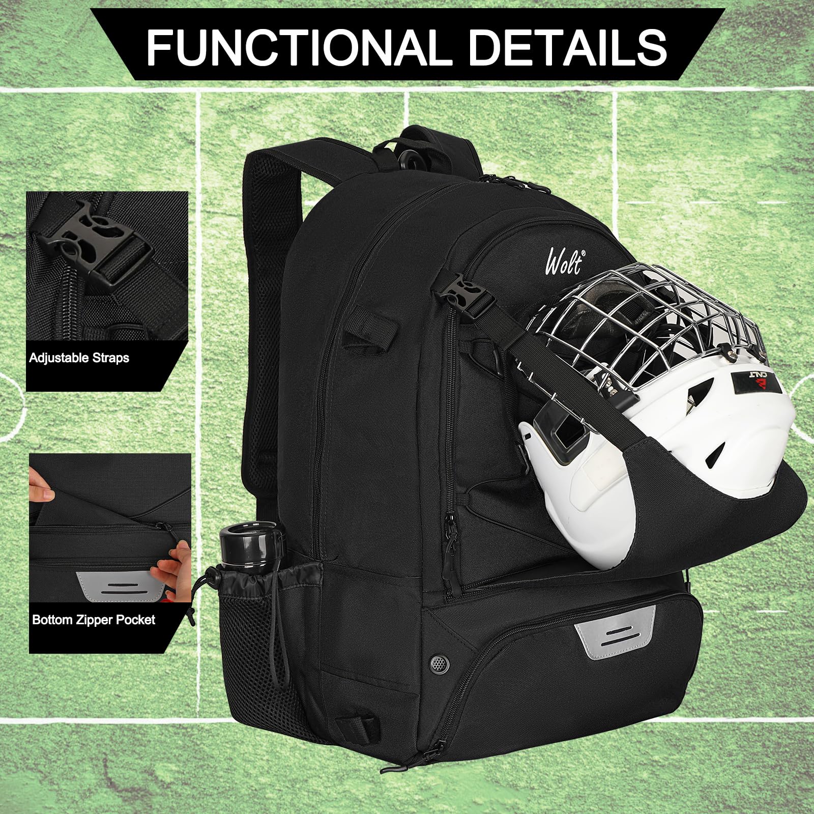 WOLT Lacrosse Bag-Lacrosse Backpack with Two Sticks Holder-Large Field Hockey Bag Holds All Sport Gears