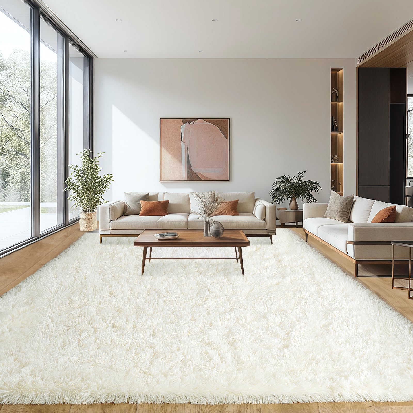 8x10 Area Rugs for Living Room Bedroom, Ultra Soft Fluffy Cream White Large Rug Carpet for Bedroom, Upgrade Non-Slip Fuzzy Shag Plush Rugs for Nursery Boys Girls Kids Room Modern Indoor Home Decor