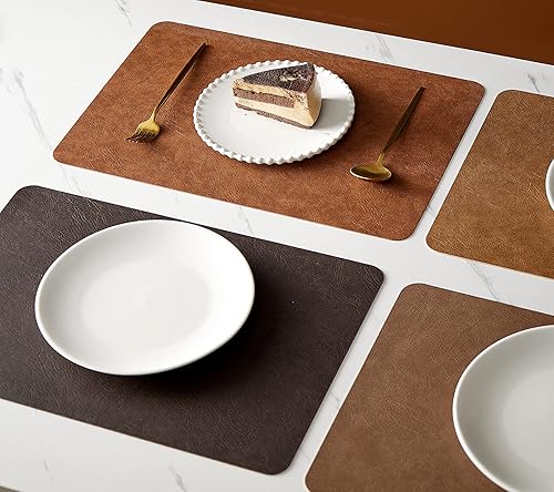 Miniatura 8 de RENMTURE Juego de 4 manteles individuales de piel sintética con tapete de 4 tazas, lavables, para cocina, mesa de comedor, restaurante, cafetería
