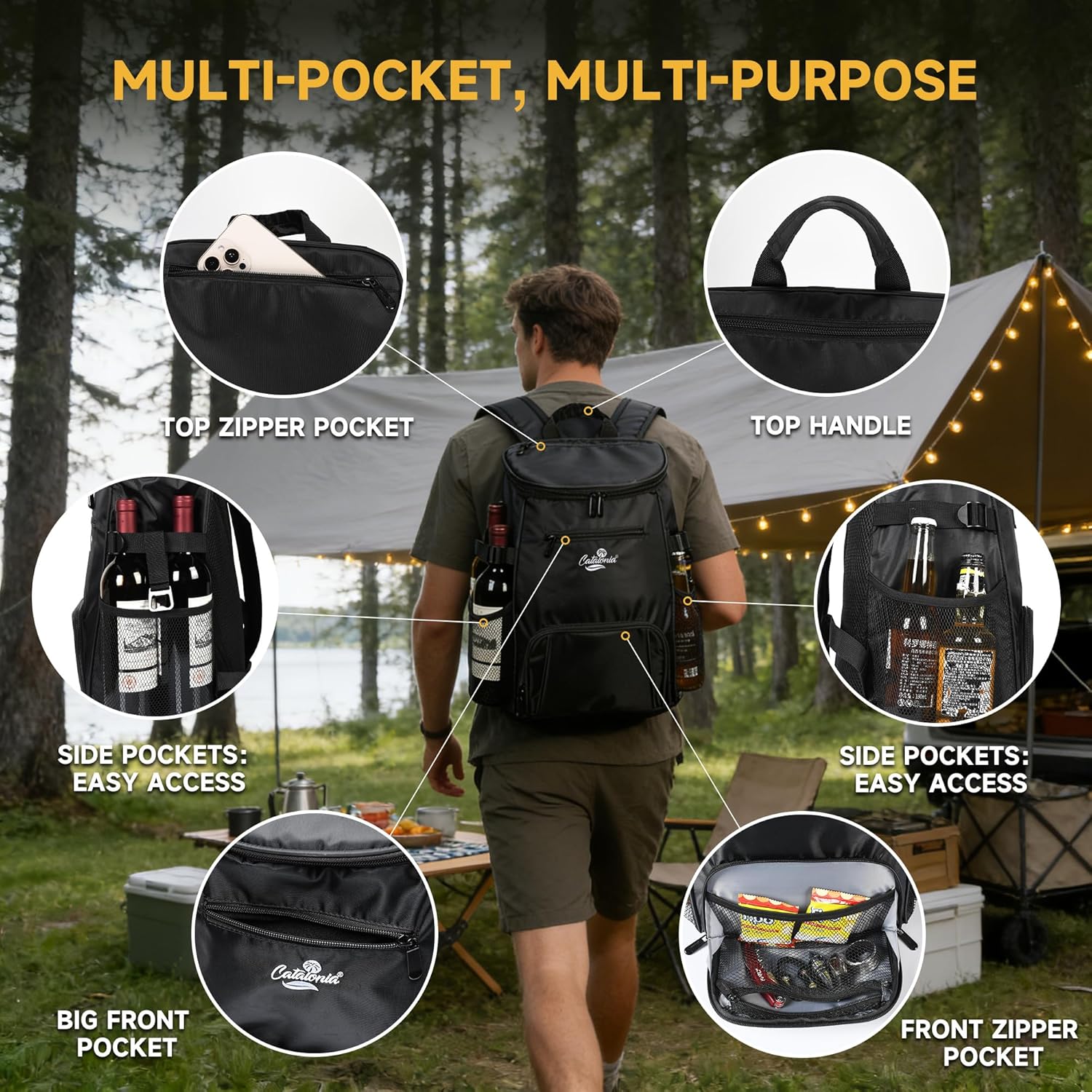 Catalonia Insulated Cooler Backpack, 33 Cans Leak Proof Cooler Bag, Portable Waterproof Backpack for Outdoor Adventures, Beach, Hiking, BBQ, Fishing, Camping & Picnic