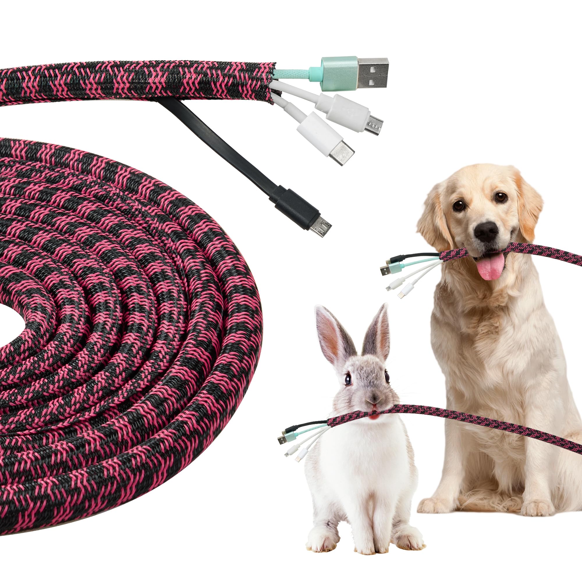 Funda de cable de 3/8 autoenvolvente de 50 pies negra y rosa para escritorio y PC 8