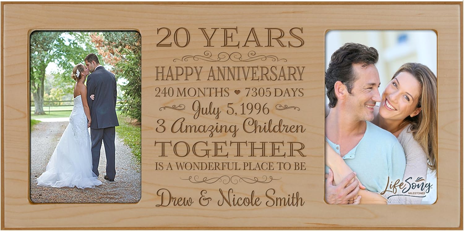 LifeSong Milestones Personalized 20th Year Anniversary Picture Frame 20 Years Wedding Celebration Keepsake for Him Her Parents Twenty Years holds Two-4x6 Photos (Black)