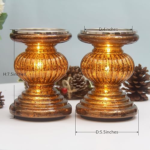 Miniatura 8 de Juego de 2 portavelas de cristal de mercurio con luces, portavelas para velas de pilar, candelabros, decoración perfecta para bodas, hogar, mesa de