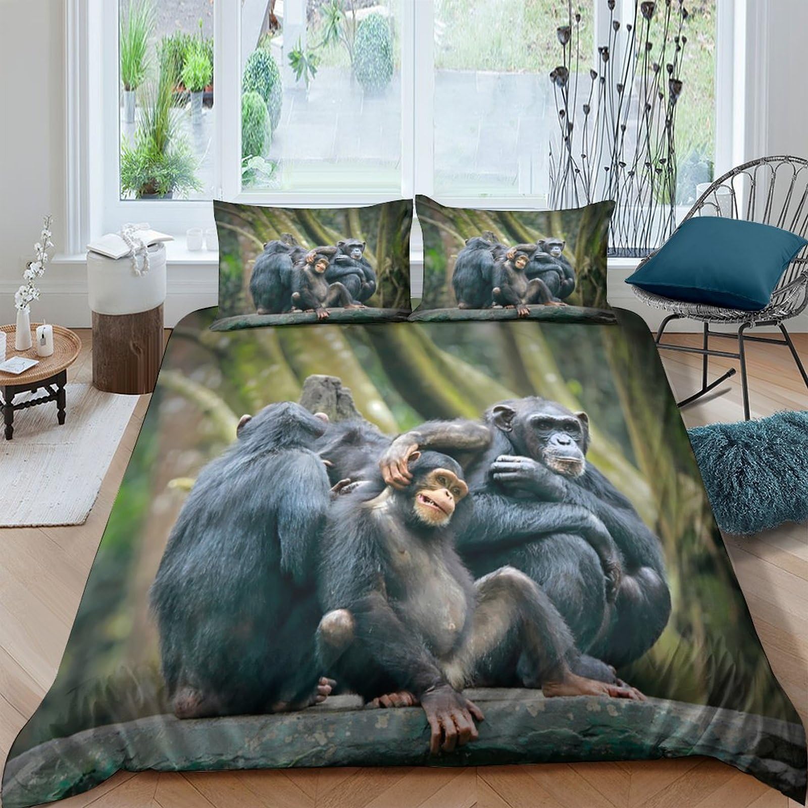 Ctjqhvkz Style-8 3D Printed Chimpanzee Family Fitted Sheet Microfiber Soft Breathable Jungle Bed Cover For Bedroom Dorm Decor Single（135X200cm）