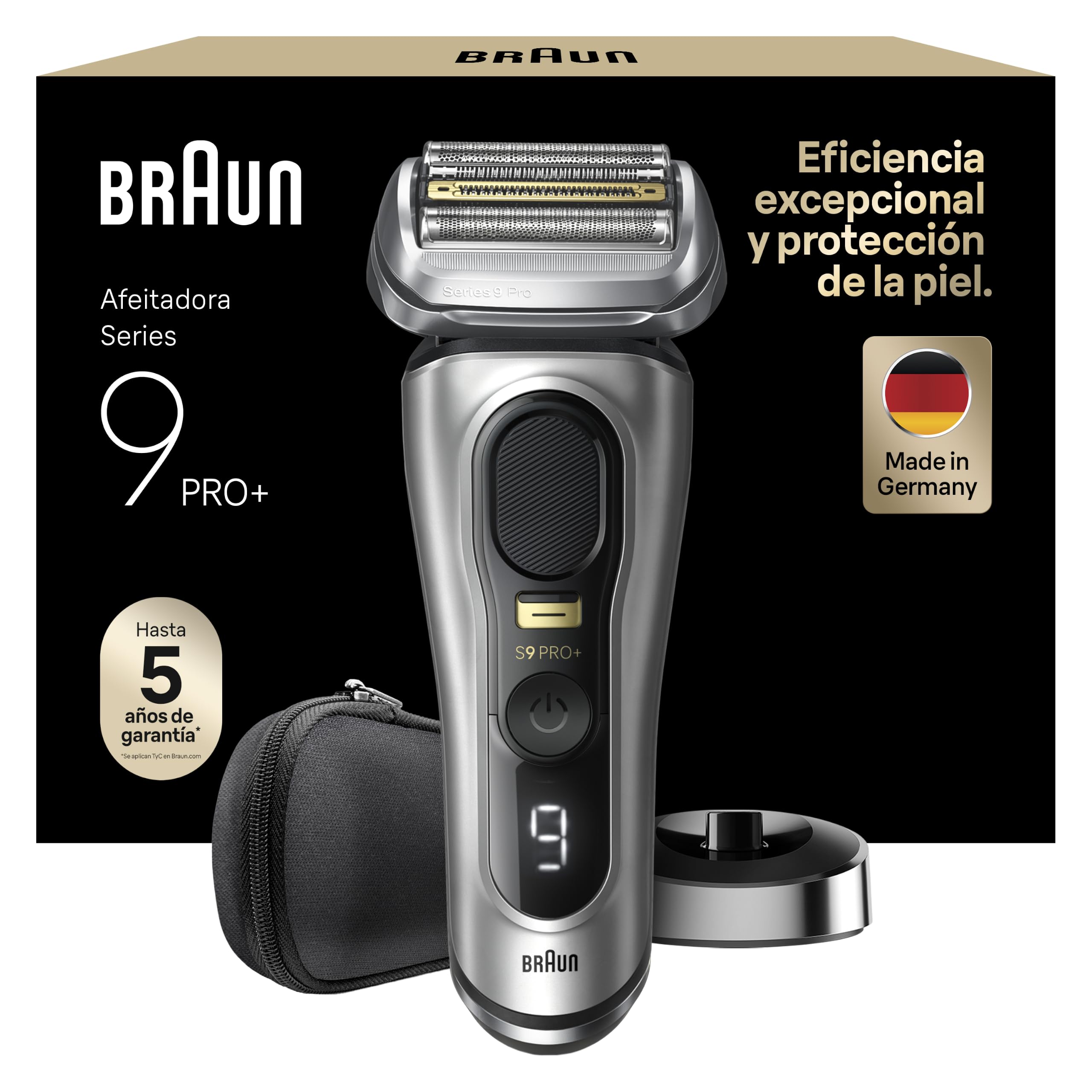 Braun Series 9 Pro+ Afeitadora Eléctrica Hombre, Máquina de Afeitar Barba con Base de Carga Y Funda de Viaje, en Seco Y en Mojado, 60 Min de Autonomía, 9517S, Plata GreenCircle Certified: Certified Energy Savings