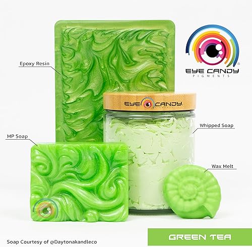 Miniatura 2 de Eye Candy Pigmento en polvo de mica prémium "té verde" (1.76 onzas), aditivo multiusos para manualidades y manualidades  carpintería, bombas de